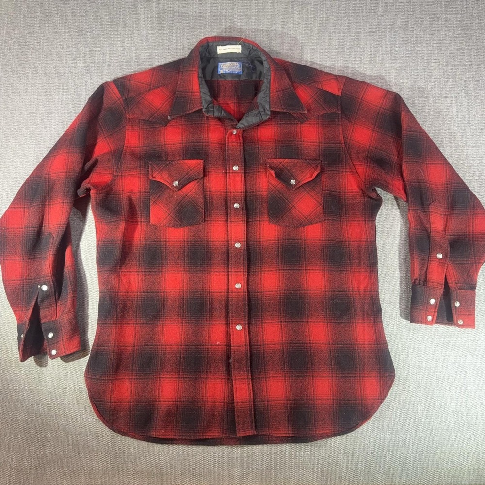 Vintage Pendleton Shirt Mens XL Red Plaid Western Pearl Snap Long Sleeve Wool